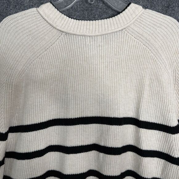 A New Day Pullover Bulky Sweater NWT Cream W/Black Stripe Crew Neck Long Sleeve - Picture 8 of 13